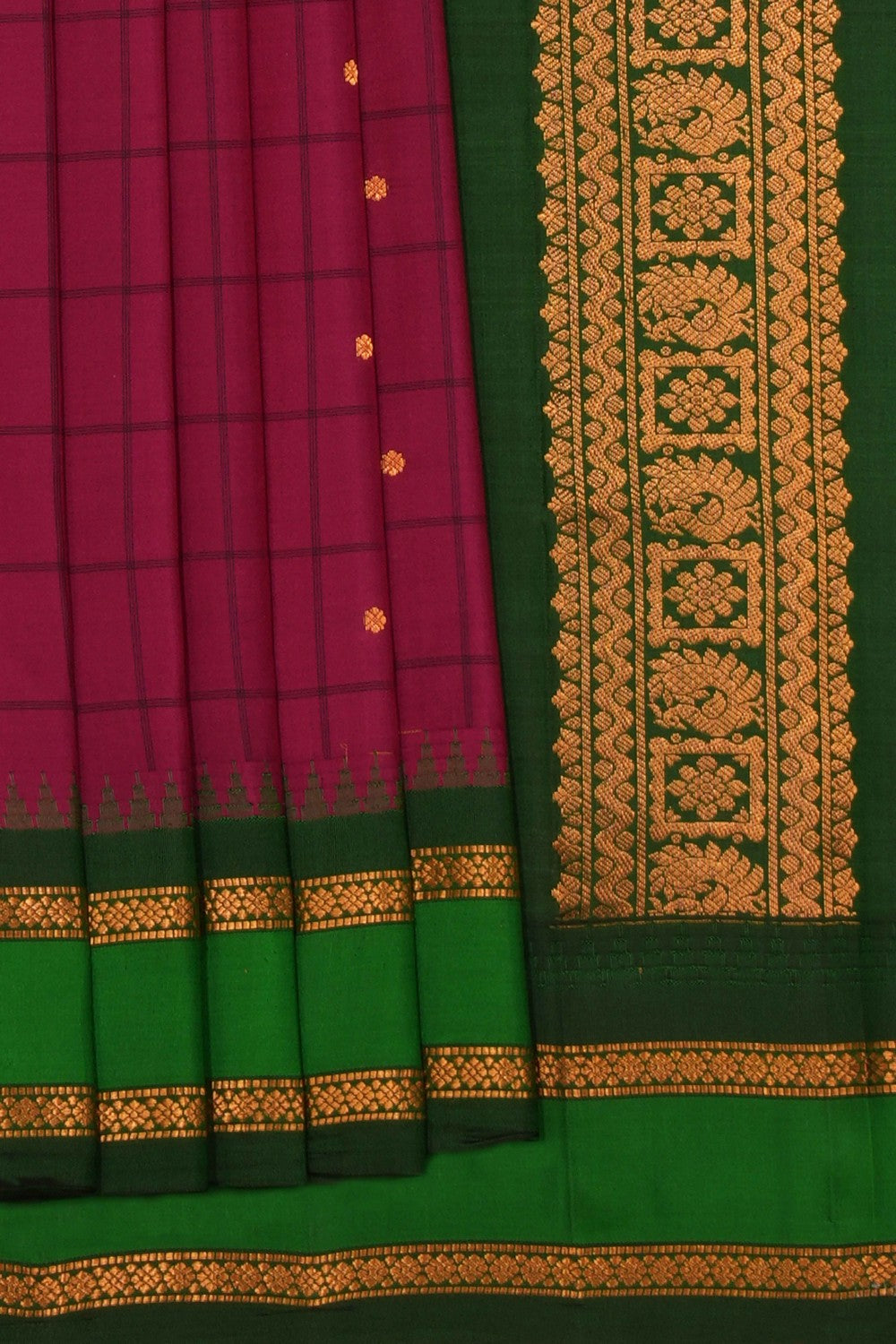Gadwal Silk Plum-Pink Kattam Saree