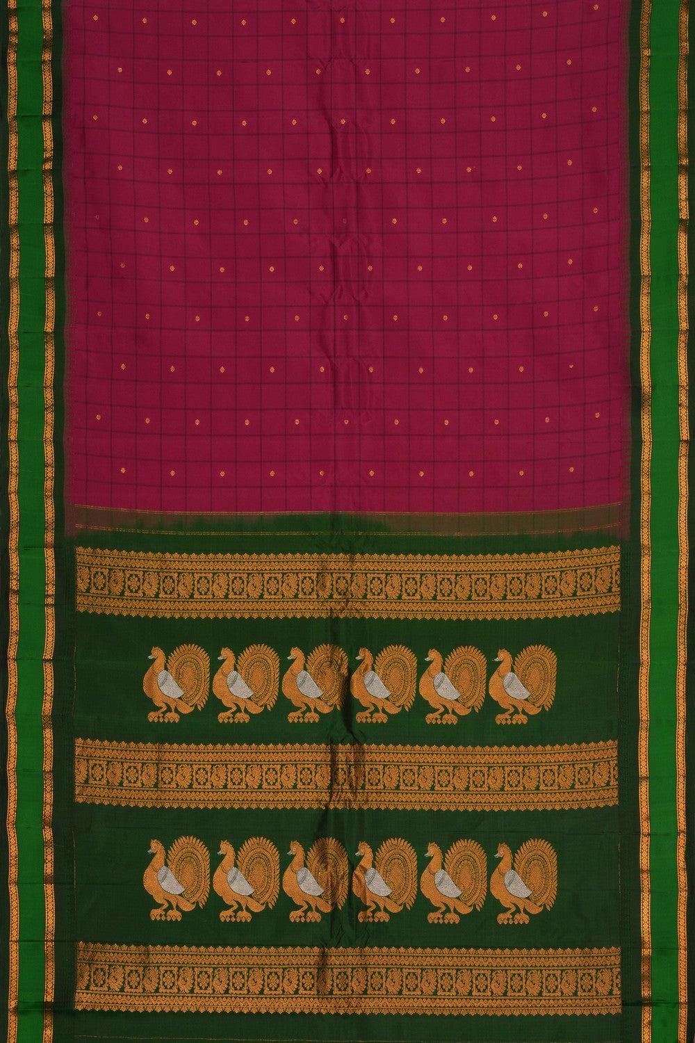 Gadwal Silk Plum-Pink Kattam Saree