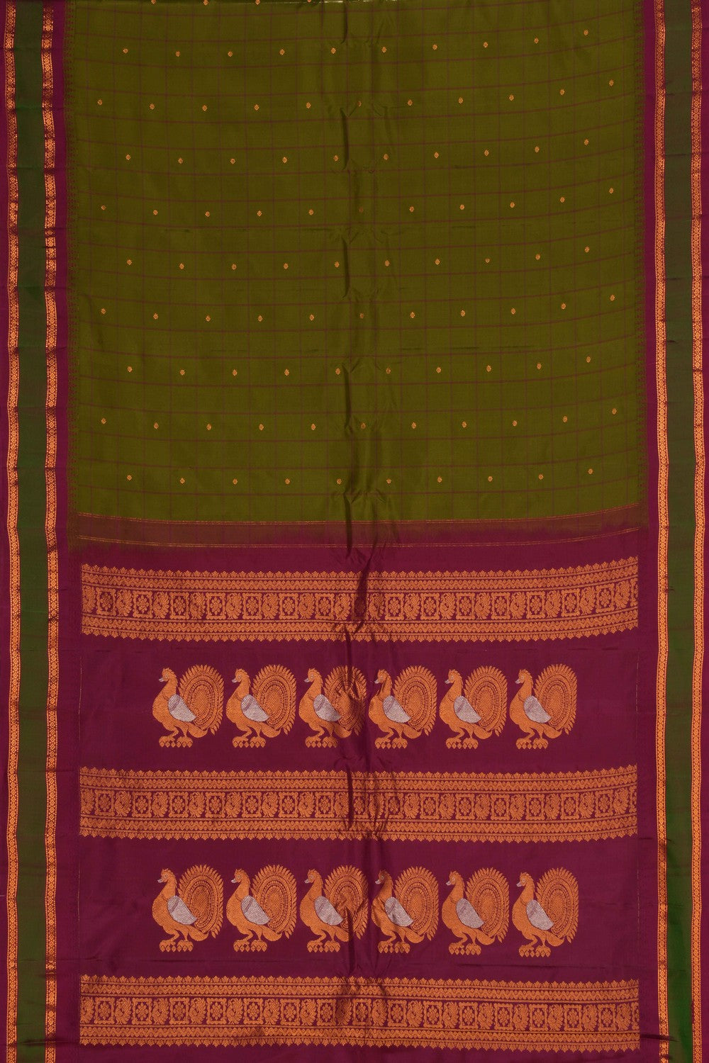 Gadwal Silk Green Kattam Saree