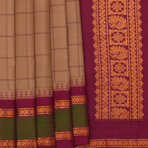 Gadwal Silk Beige Kattam Saree