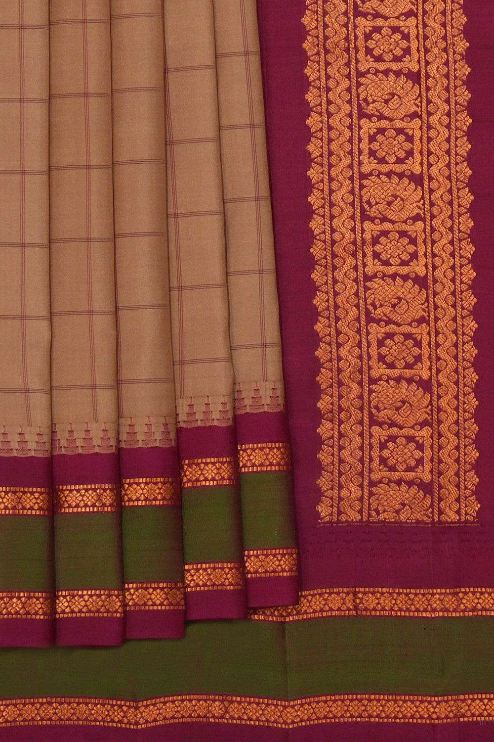 Gadwal Silk Beige Kattam Saree