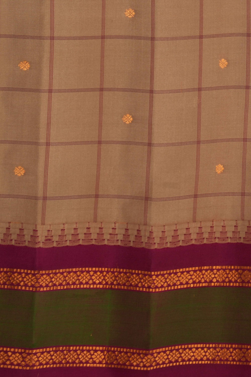 Gadwal Silk Beige Kattam Saree