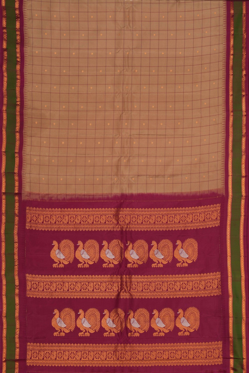 Gadwal Silk Beige Kattam Saree