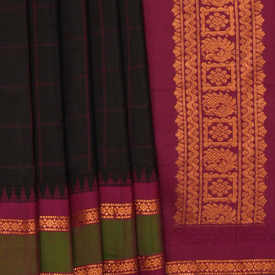 Gadwal Silk Black Kattam Saree