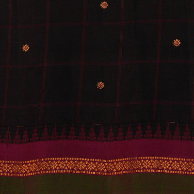 Gadwal Silk Black Kattam Saree