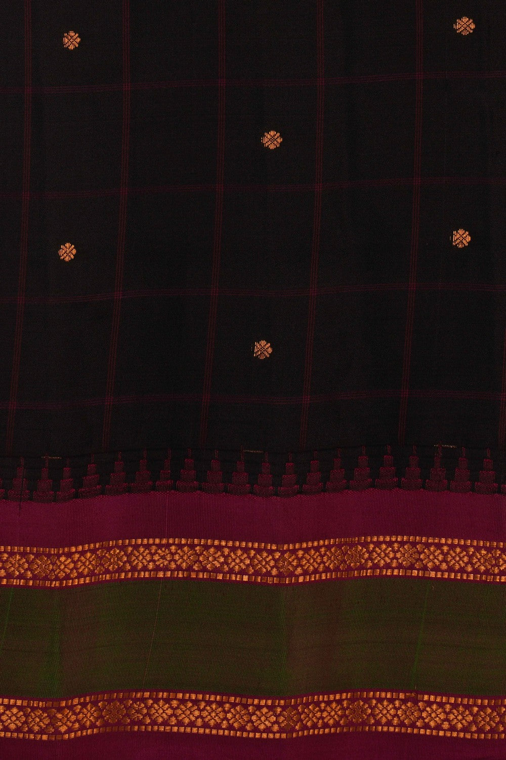 Gadwal Silk Black Kattam Saree