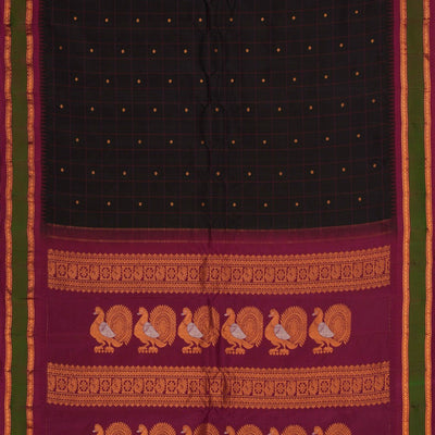 Gadwal Silk Black Kattam Saree