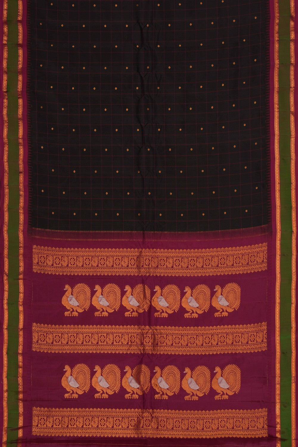 Gadwal Silk Black Kattam Saree