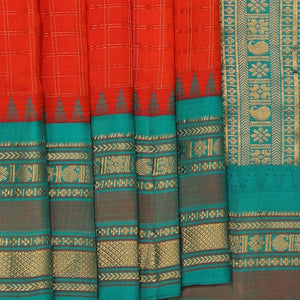 Gadwal Silk Red Kattam Saree