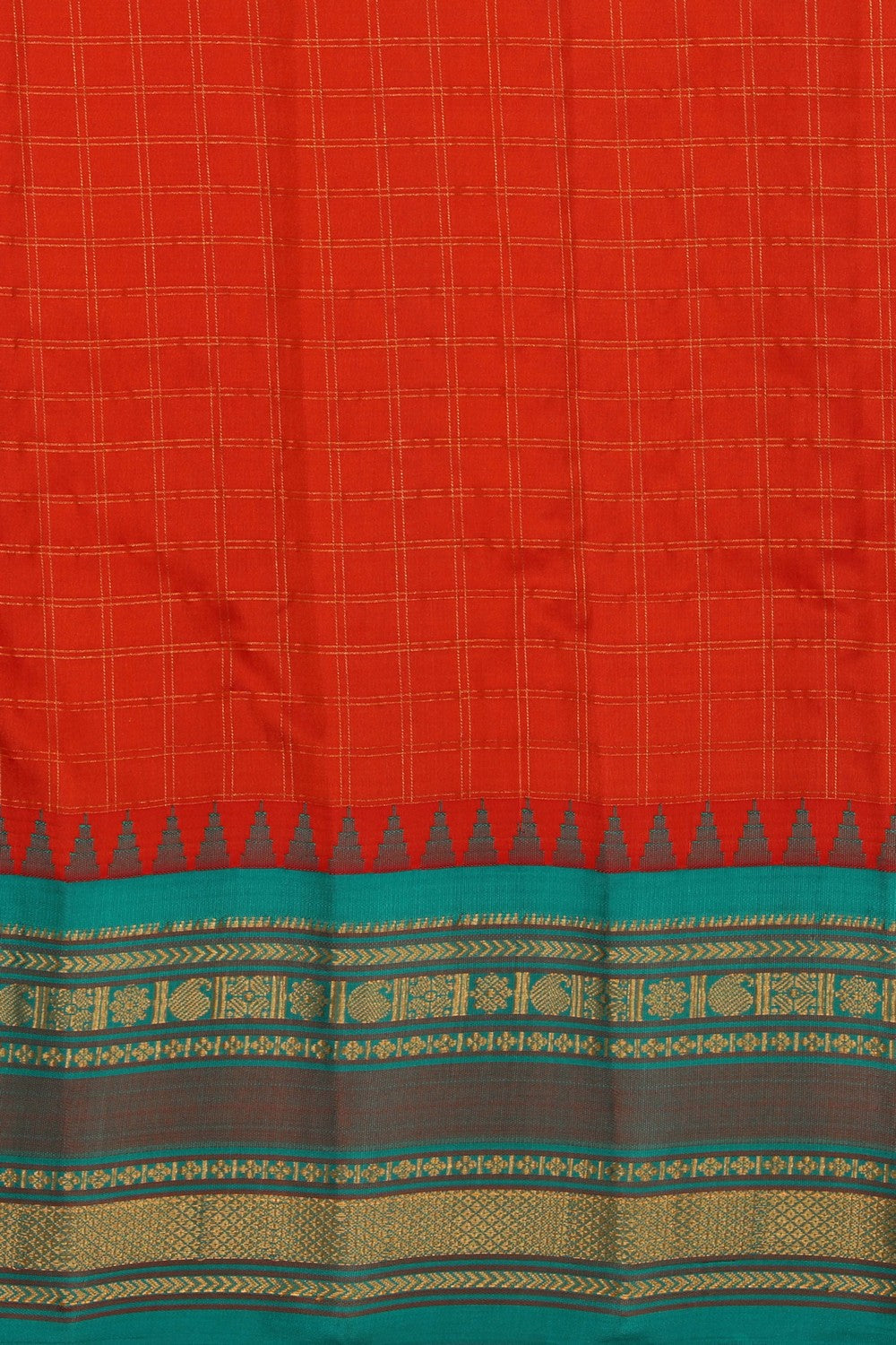 Gadwal Silk Red Kattam Saree