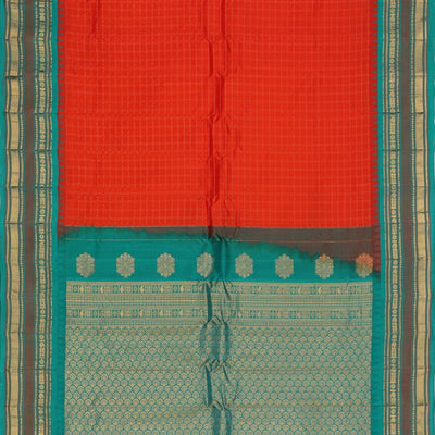 Gadwal Silk Red Kattam Saree
