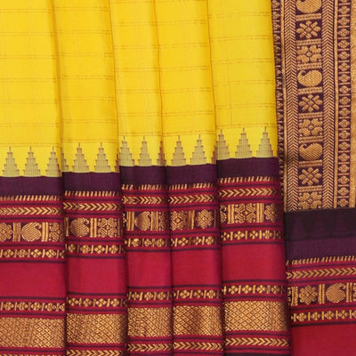 Gadwal Silk Yellow Kattam Saree