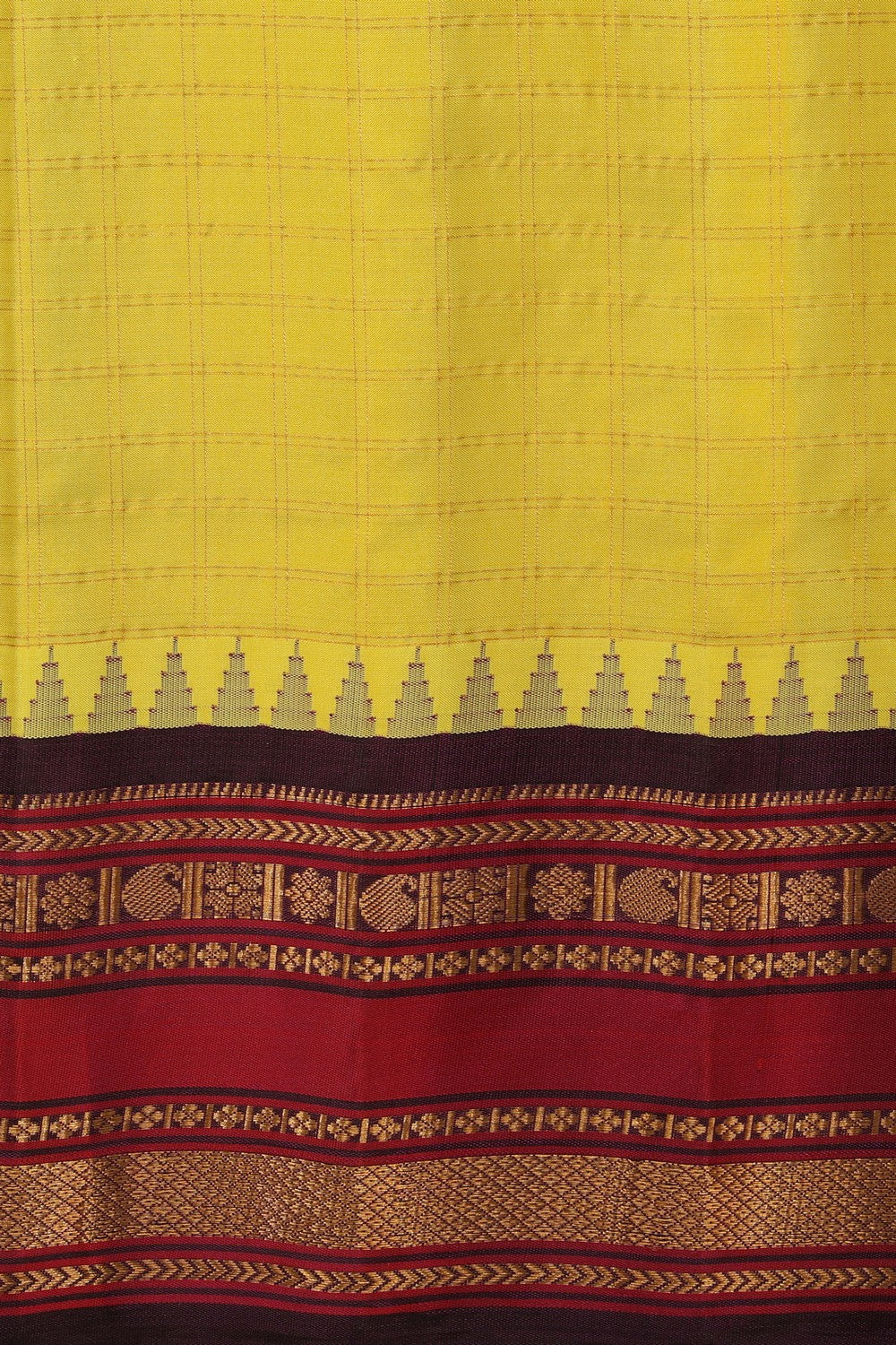 Gadwal Silk Yellow Kattam Saree