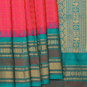 Gadwal Silk Fuchsia-Pink Kattam Saree