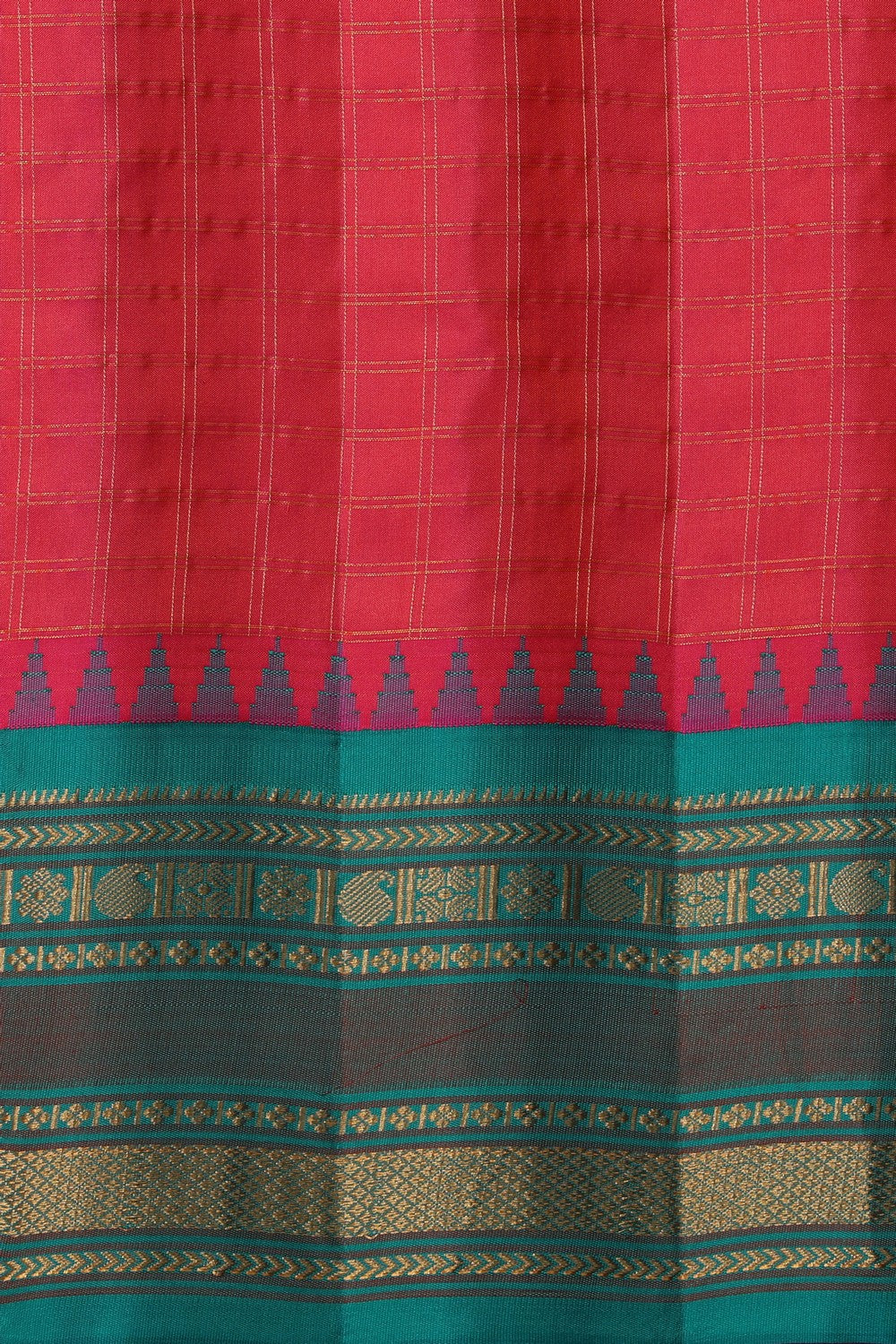 Gadwal Silk Fuchsia-Pink Kattam Saree