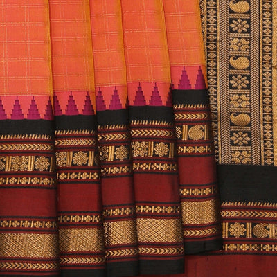 Gadwal Silk Fuchsia-Pink Kattam Saree