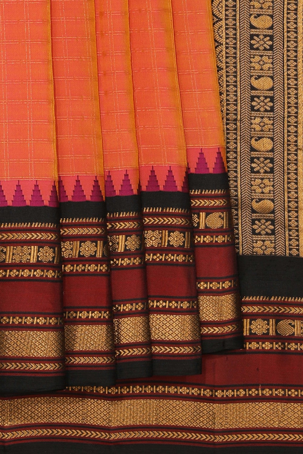Gadwal Silk Fuchsia-Pink Kattam Saree