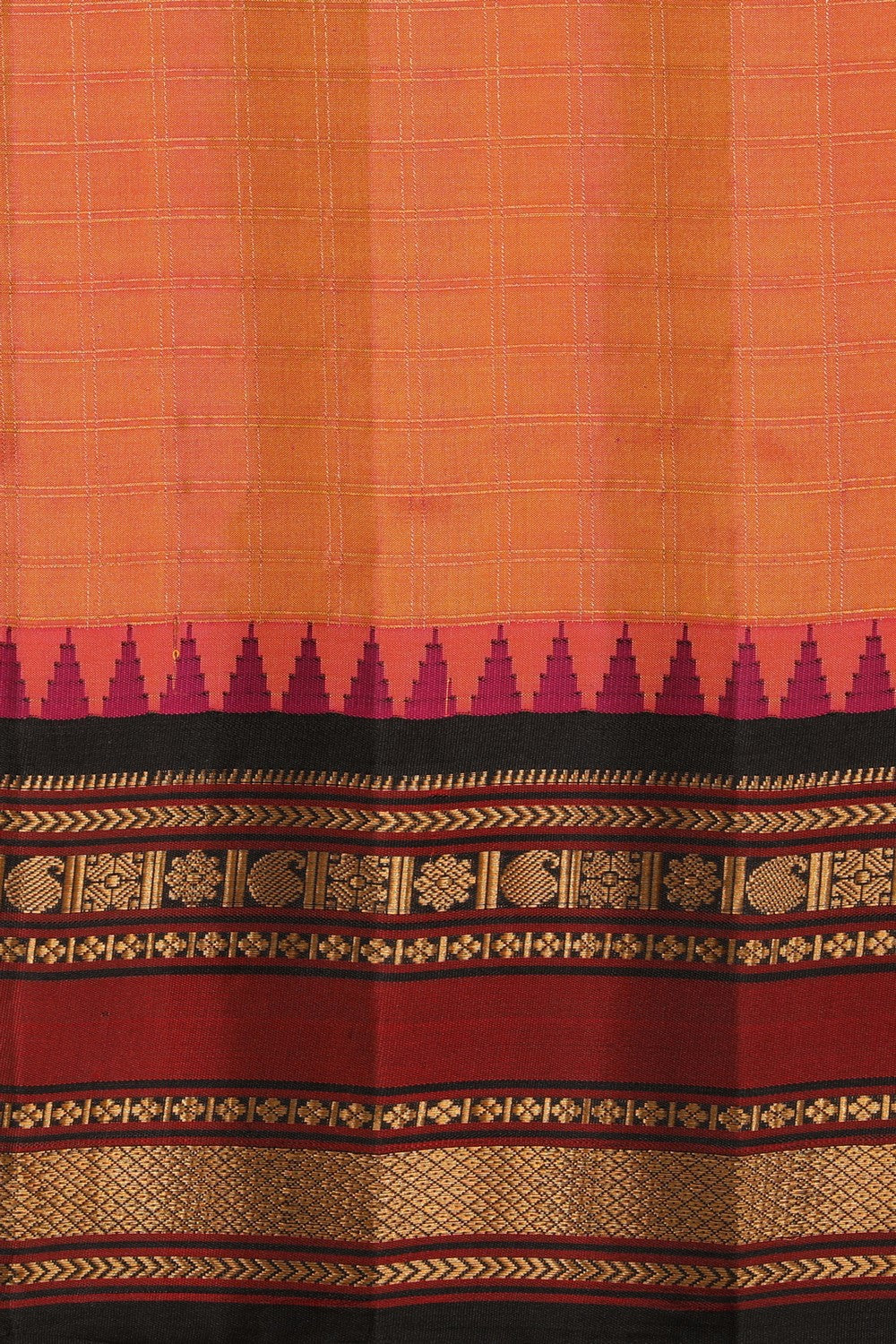 Gadwal Silk Fuchsia-Pink Kattam Saree
