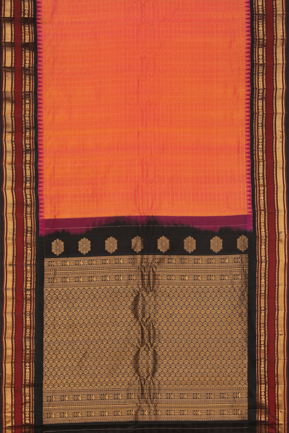 Gadwal Silk Fuchsia-Pink Kattam Saree