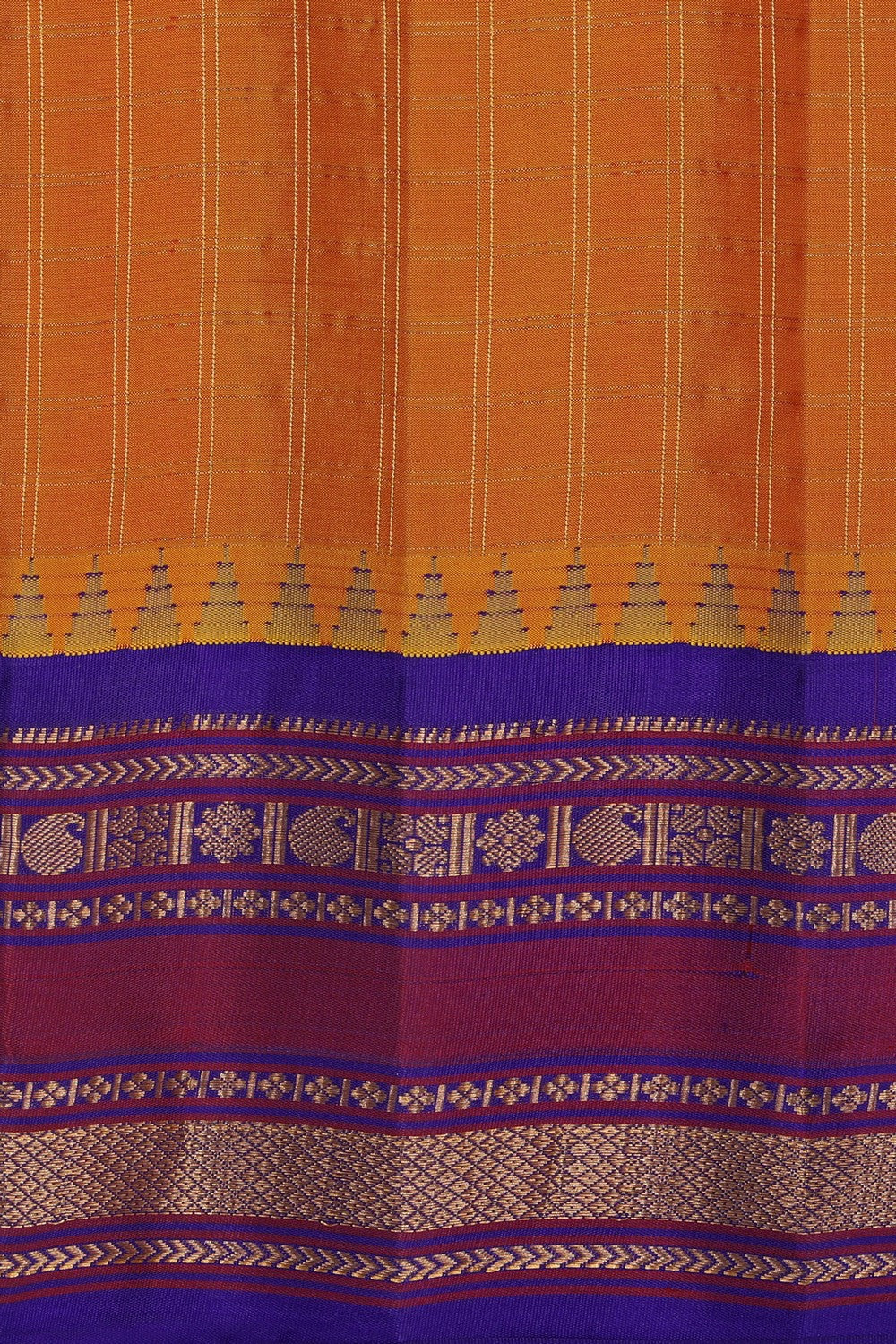 Gadwal Silk Orange Kattam Saree