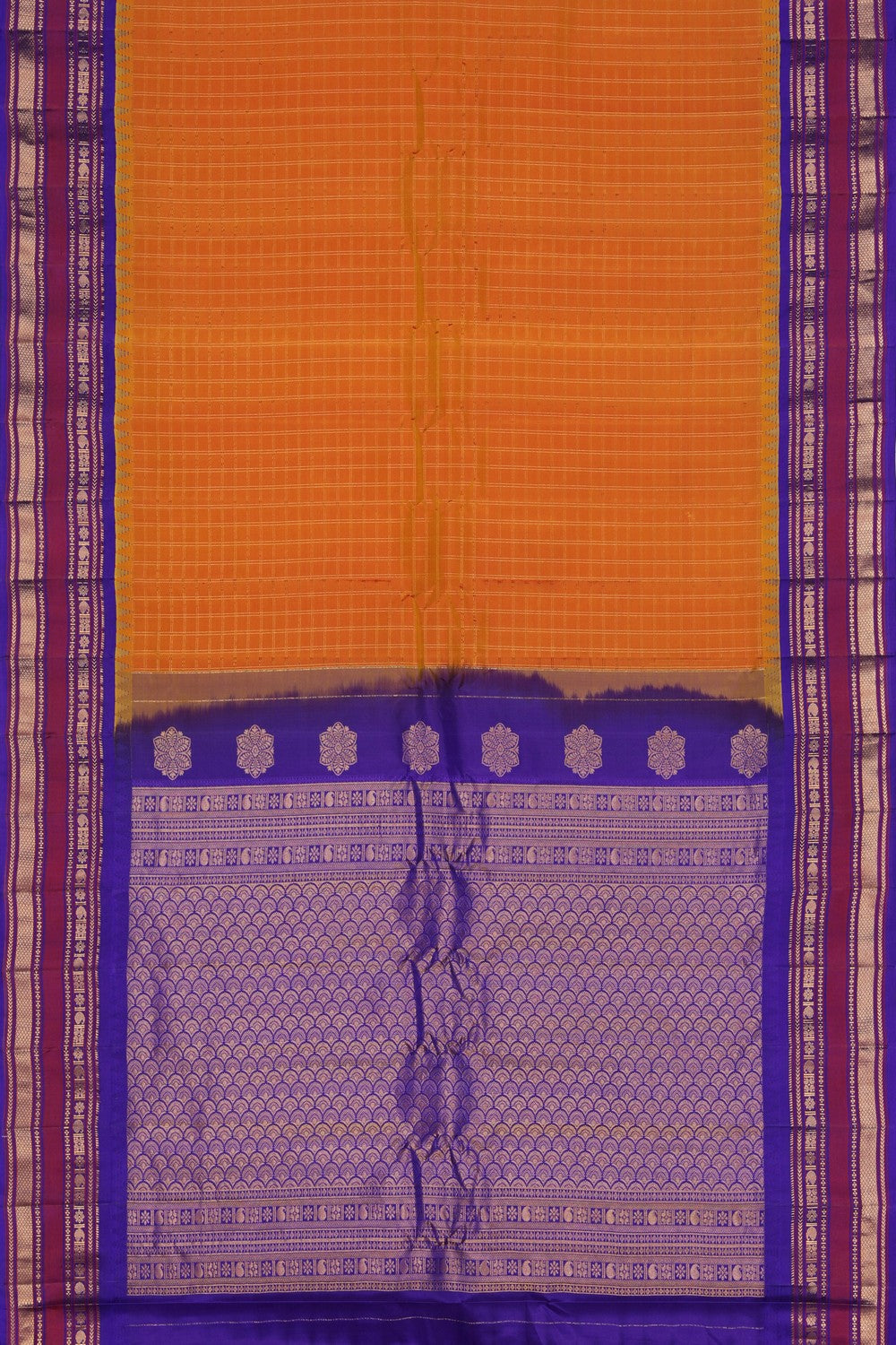 Gadwal Silk Orange Kattam Saree