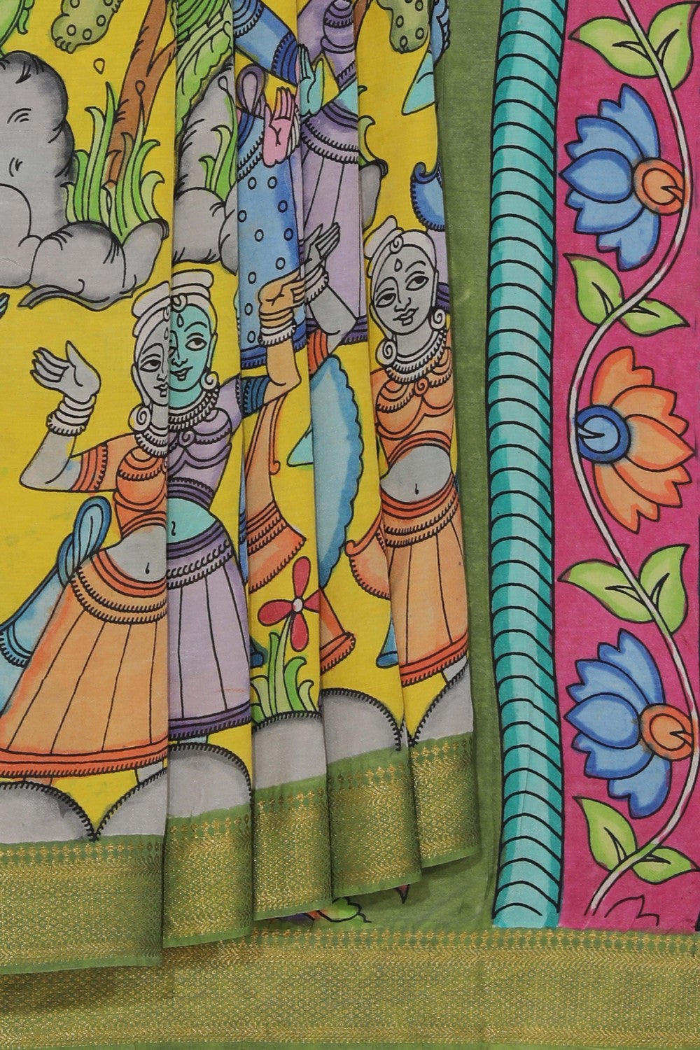 Kalamkari Hand-Painted Silk Saree
