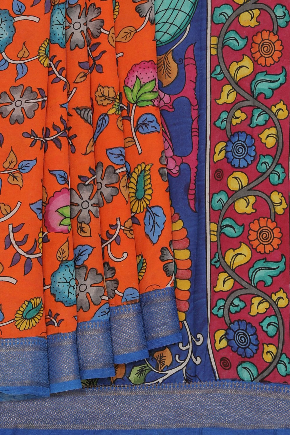 Kalamkari Hand-Painted Silk Saree