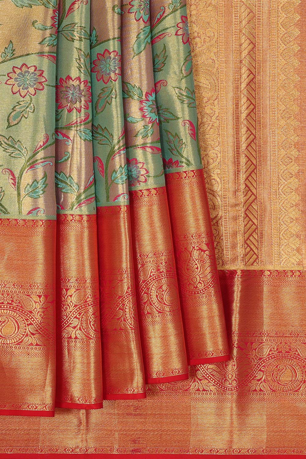 Kanchipattu An Ethereal Gold-Green Saree