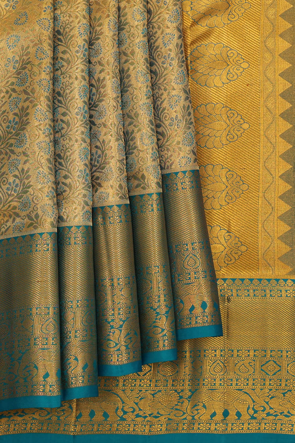Kanchipattu An Ethereal Gold-Blue Saree
