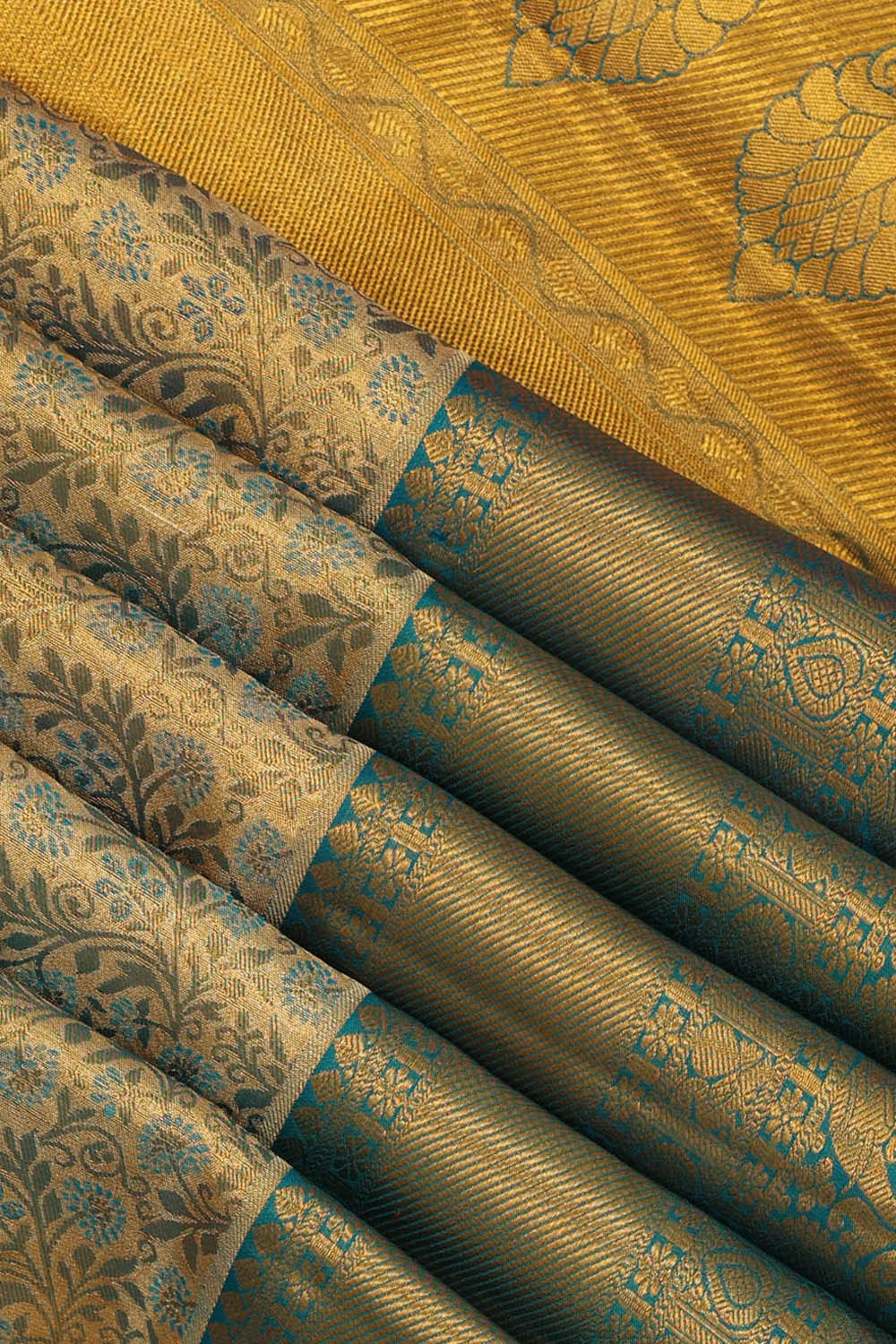 Kanchipattu An Ethereal Gold-Blue Saree