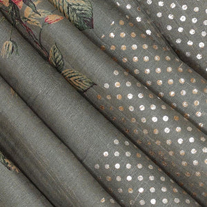 Grey Tussar Silk Saree With Flower Print