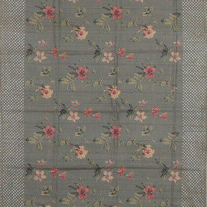 Grey Tussar Silk Saree With Flower Print