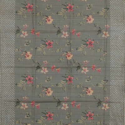 Grey Tussar Silk Saree With Flower Print