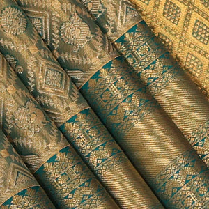 Kanchipattu An Ethereal Gold/Teal Blue Saree
