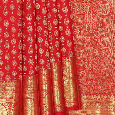 Kanchipattu Brocade Coral-Red Saree