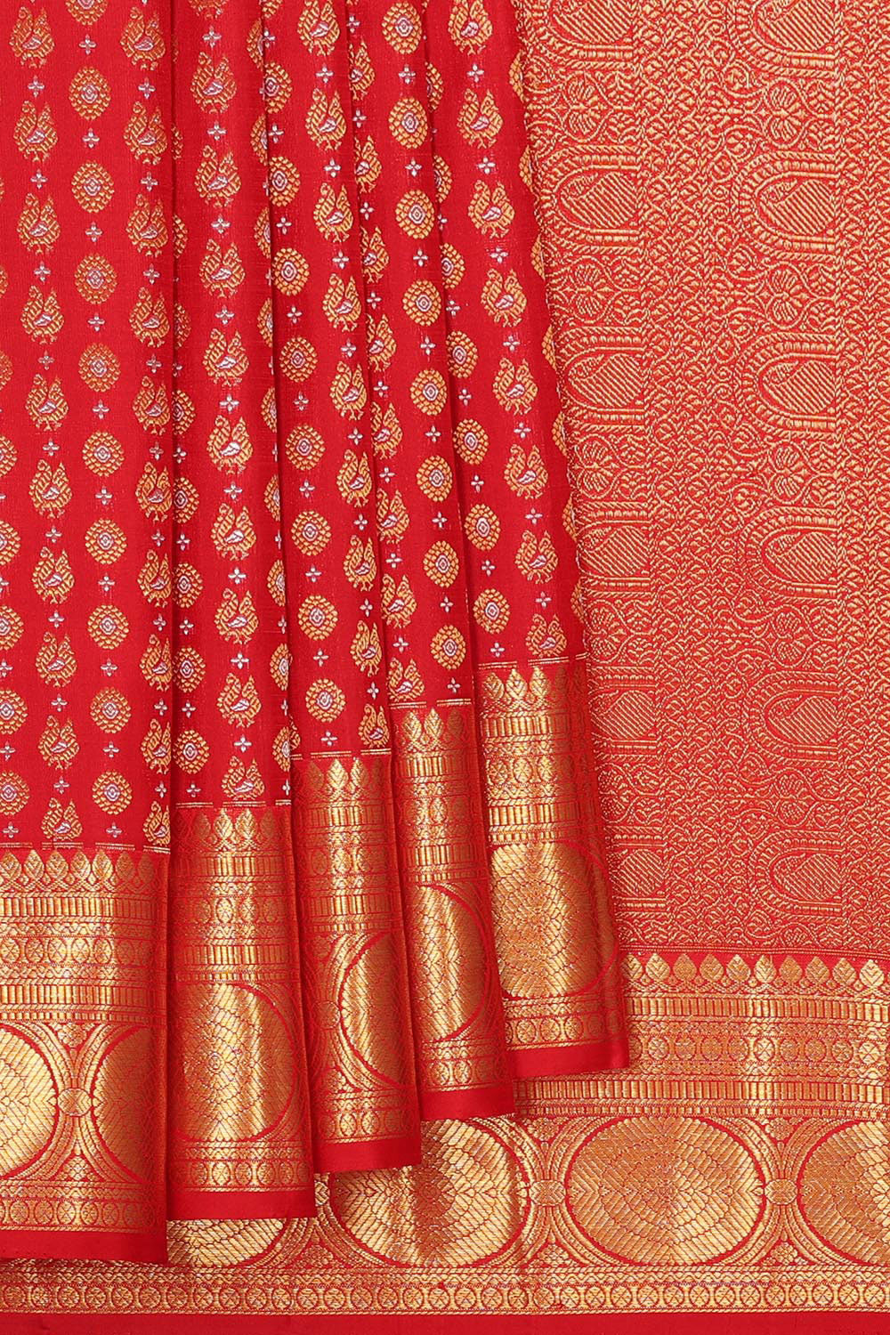 Kanchipattu Brocade Coral-Red Saree