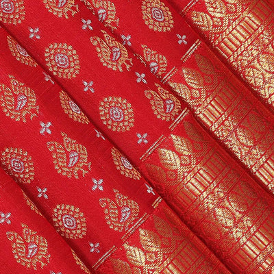 Kanchipattu Brocade Coral-Red Saree