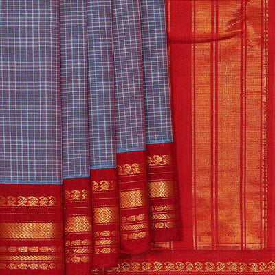 Gadwal Cotton Light Blue Violet Saree