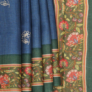 Dark Blue Tussar Silk Saree