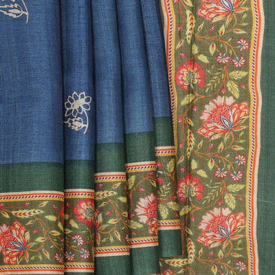 Dark Blue Tussar Silk Saree