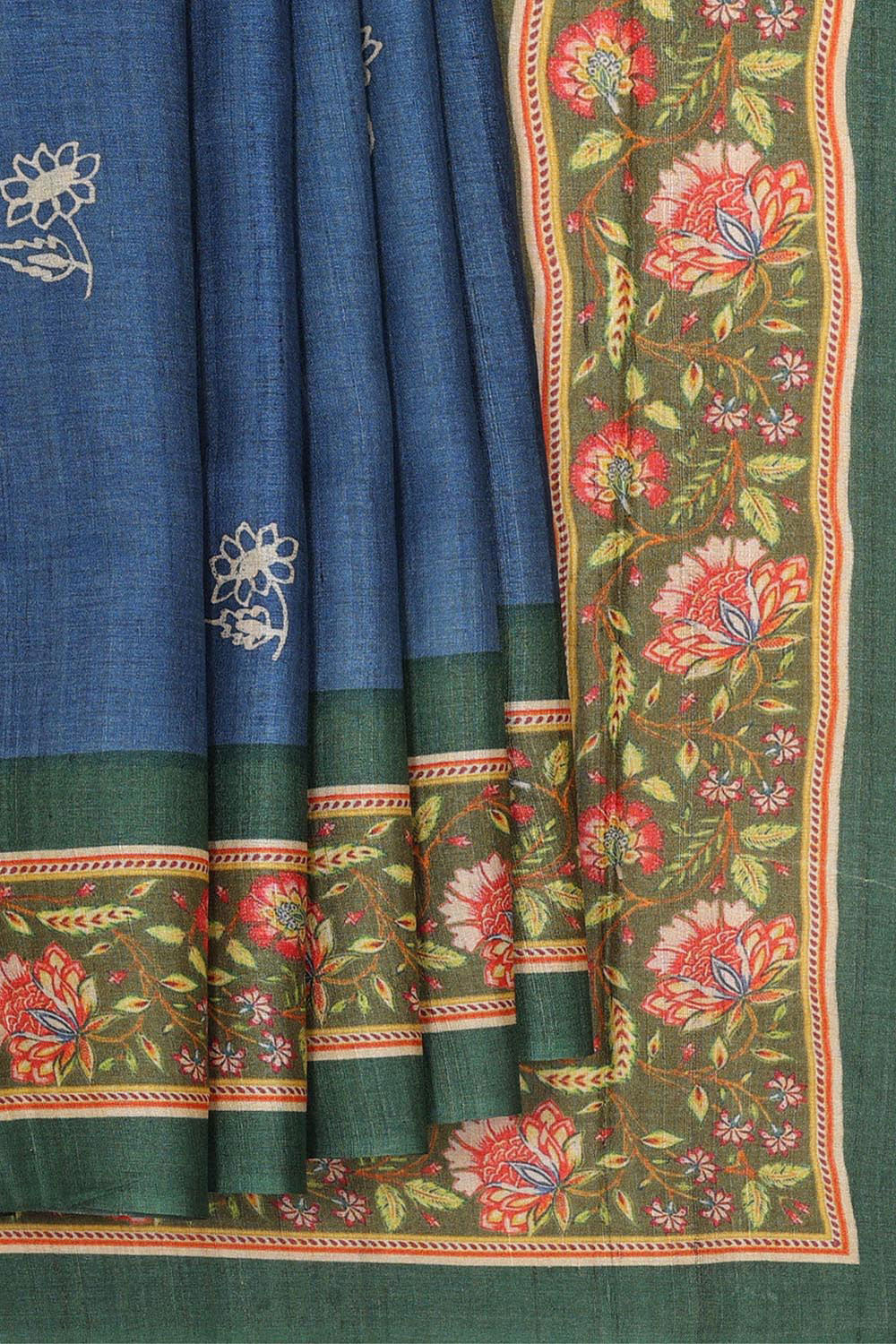 Dark Blue Tussar Silk Saree