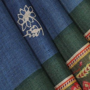 Dark Blue Tussar Silk Saree