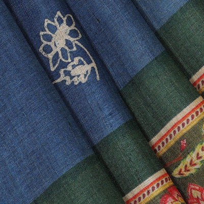Dark Blue Tussar Silk Saree