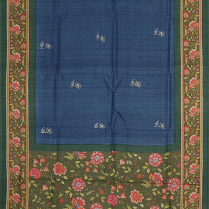 Dark Blue Tussar Silk Saree