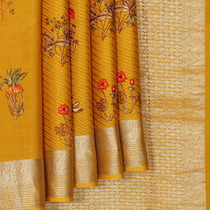 Crepe Fenugreek Yellow Saree