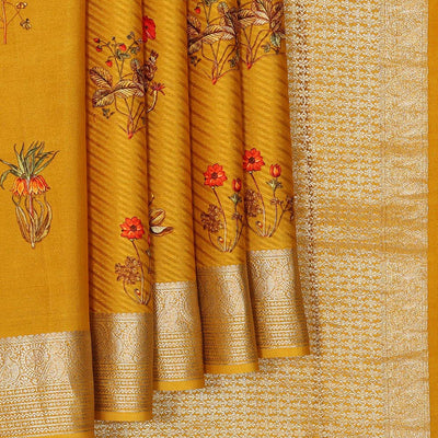 Crepe Fenugreek Yellow Saree