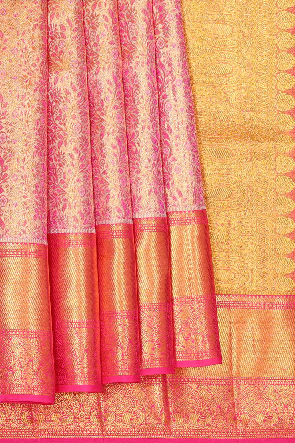 Kanchipattu Bright Pink Tissue Brocade Saree