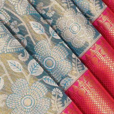 Kanchipattu Bluish Grey Tissue Brocade Saree