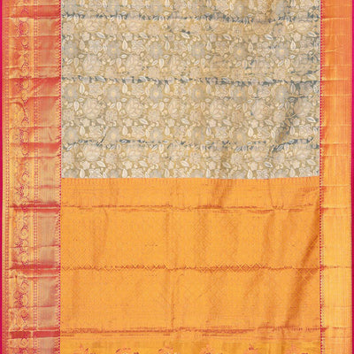 Kanchipattu Bluish Grey Tissue Brocade Saree