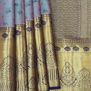 Kanchipattu Bluish Grey Brocade Saree